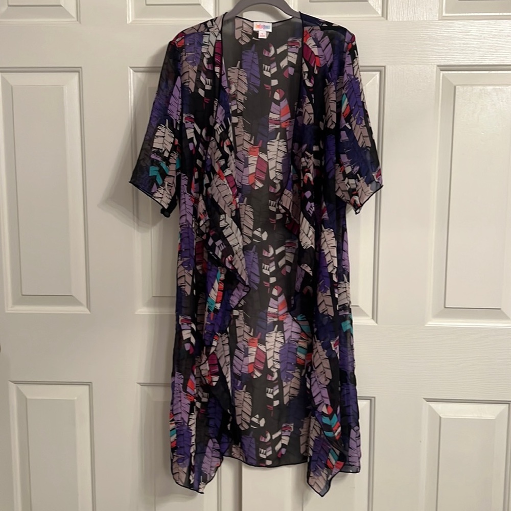 #77- LuLaRoe Shirley Multicolor Sheer Feather Kimono Open Front Cover Up -Small